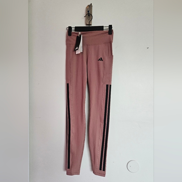 New SET adidas Optime 3 Stripes Full Length High-Waisted Leggings & Top Sz M - Picture 5 of 7